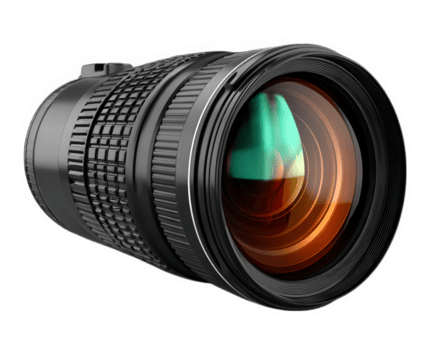 Camera lens photography equipment glass black isolated object transparency background professional technology reflection modern design png