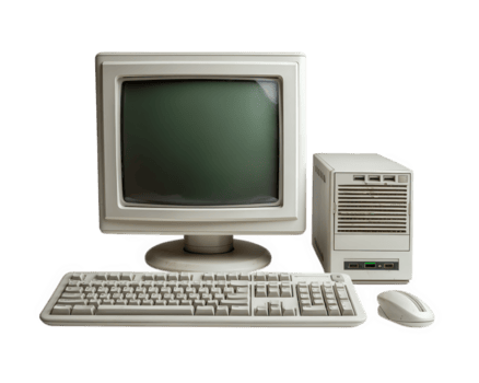 velho computador vintage monitor retro teclado clássico rato isolado transparência fundo nostálgico tecnologia baixo resolução bege cor Área de Trabalho objeto png