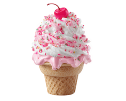 rosado hielo crema cono blanco azotado crema Cereza Adición vistoso asperja dulce postre aislado en transparencia antecedentes delicioso y festivo tratar gofre cono cremoso textura alegre estado animico png