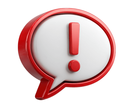 rosso discorso bolla con esclamazione marchio 3d illustrazione isolato su trasparenza sfondo simboleggiante mettere in guardia avvertimento o importante Messaggio moderno design Attenzione afferrando visivo png