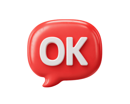 rot Rede Blase mit in Ordnung Text, 3d machen, isoliert auf Transparenz Hintergrund, spielerisch und modern Design, Kommunikation Konzept, heiter und positiv Stimmung png