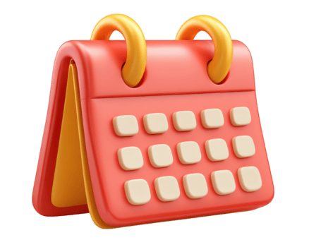 rosso calendario icona con giallo anelli 3d illustrazione isolato su trasparenza sfondo moderno design allegro e giocoso stile adatto per programma Data o evento promemoria concetti png