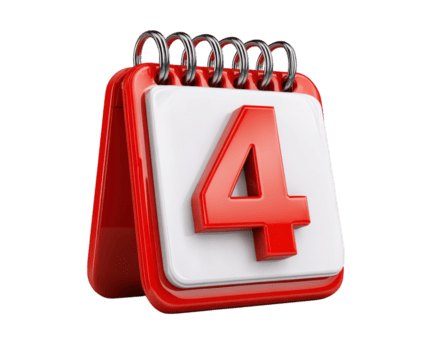 rosso calendario icona con grassetto numero quattro isolato su trasparenza sfondo moderno design 3d interpretazione simboleggiante Data programma promemoria e organizzazione concetti png