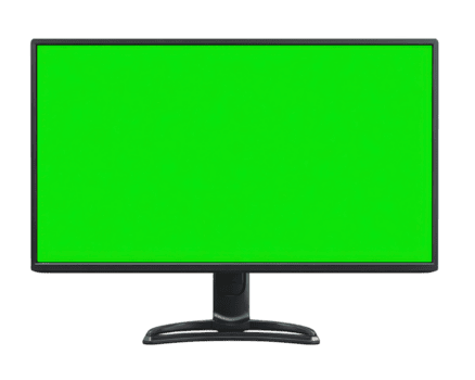 computadora monitor con verde pantalla aislado en transparencia antecedentes moderno plano monitor blanco croma llave tecnología concepto digital espacio de trabajo electrónico dispositivo limpiar y sencillo diseño png