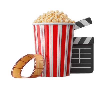 Popcorn Eimer Film Schiefer Film rollen Kino Snack gestreift Container Unterhaltung Film Industrie isoliert heiter Film Nacht png