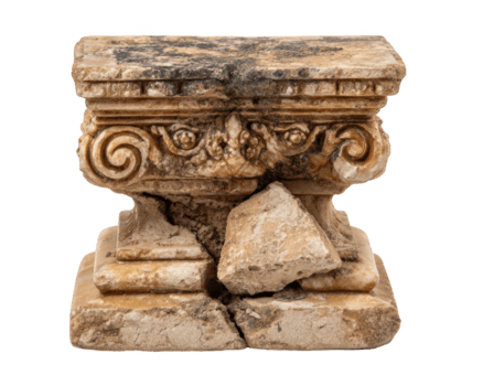 antico rotto pietra colonna base con intricato lavorato dettagli e Esposto alle intemperie struttura, isolato su trasparenza sfondo mostrando storico architettonico frammento con crepe e erosione png