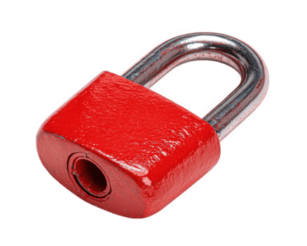 röd hänglås med metall schackel isolerat på genomskinlighet bakgrund, symboliserar säkerhet och skydd med skinande texturerad yta och kraftig design png