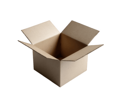 Empty cardboard box with flaps open, showcasing its interior. This versatile packaging is ideal for shipping and storage, offering simple yet effective solution for various needs png