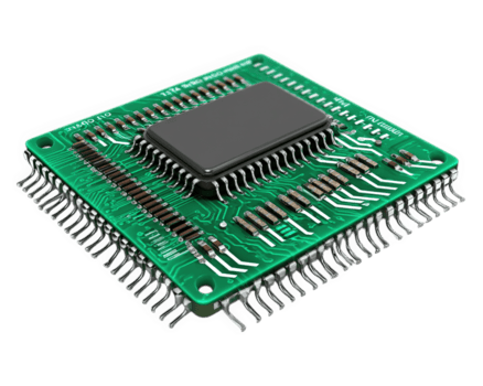 hög kvalitet mikrochip med invecklad kretsar och grön tryckt krets styrelse, visa upp Avancerad teknologi och precision teknik. detta fångar väsen av modern elektronik png