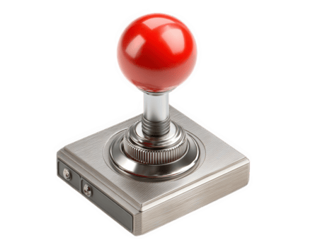 minimalista telecomando da gioco con Opaco finire Caratteristiche brillante rosso palla superiore e metallico base, Perfetto per retrò gioco appassionati. suo elegante design Aggiunge toccare di nostalgia per qualunque gioco impostare png