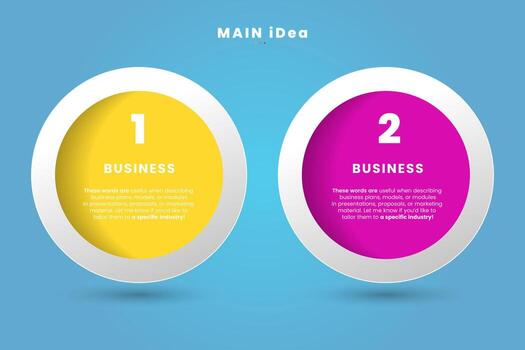 infografía caracteristicas dos atrevido, circular pancartas con vibrante amarillo y magenta color esquemas representando pasos 1 y 2 en un negocio proceso ilustración vector