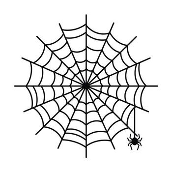 spider webs with a black spider crawling or hanging from the threads. The symmetrical web design is crisp and clean, with a focus on Halloween decoration and horror symbolism. vector