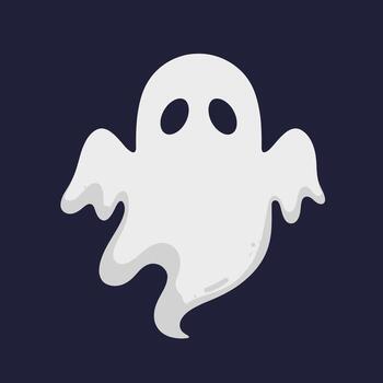 cartoon-style ghost with soft edges and big dark eyes. The ghost appears to be floating, with a wavy bottom and a friendly Halloween vibe. vector