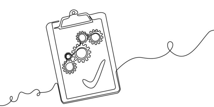 línea continuo engranaje Arte uno diente icono trabajo negocio fábrica rueda. engranaje continuo línea computadora contorno ajuste rueda dentada tecnología bosquejo dibujo Ciencias carrera máquina cerebro antecedentes. vector