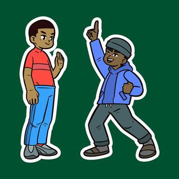 Two animated characters interacting playfully vector