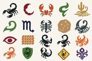 Scorpio Zodiac Symbol Icon Set with Astrology, Horoscope, and Star Sign Elements vector