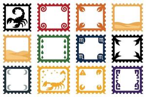 Scorpio Zodiac Stamp Frame Collection with Scorpion and Astrology Designs vector