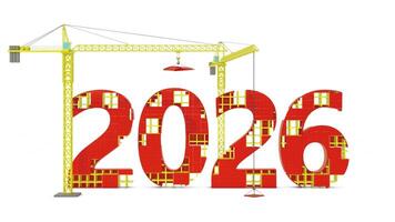 construção guindastes crio ampla 3d números 2026, simbolizando progresso e desenvolvimento. 3d renderizar. video