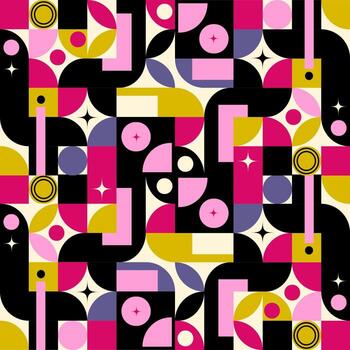 Abstract geometric pattern in neo geo style with bold abstract shapes, color blocks. Geometric banner background, backdrop texture, fashion textiles, cover, branding design . vector