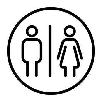Toilet outline icon showing symbols for male, female, and disabled toilets. Includes WC and no smoking sign. Simple outline illustration for restroom signage and UI design. vector