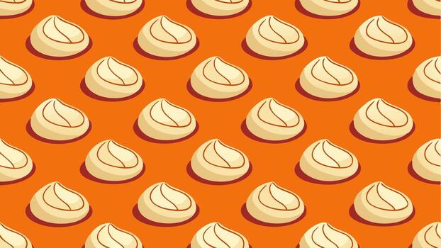 Seamless pattern of steamed dumpling on an orange background, dim sum backdrop, repeating texture design for wrapping paper and fabric vector