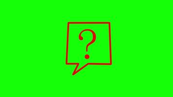 rosso colore domanda marchio cartello con popping su animazione e tremante effetto su verde schermo video