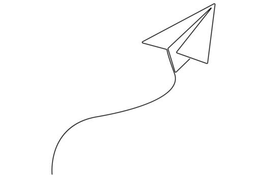 Minimalist one line drawing of flying paper plane in abstract line art style vector