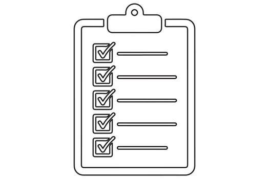 contorno Lista de Verificación icono en continuo línea estilo para organizando Tareas y notas vector