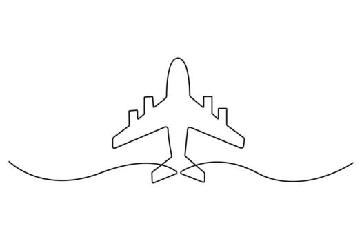 Elegant continuous line drawing of airplane isolated on white background vector