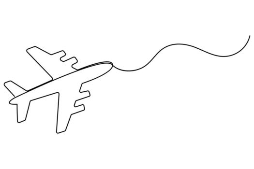 Simple continuous line drawing of airplane with clean outline isolated on white background vector