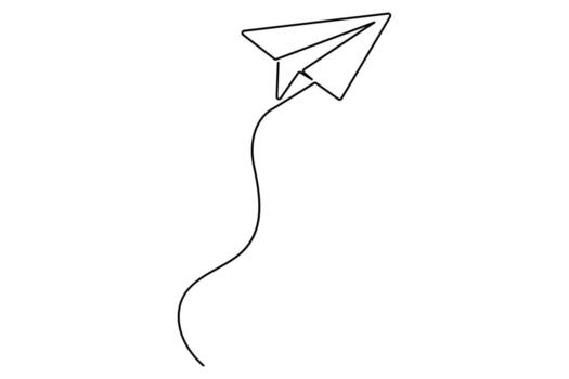Paper plane continuous one line drawing in minimalist outline style vector