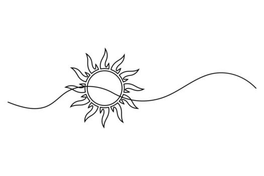 Elegant sun continuous line art in minimal abstract style for design themes vector