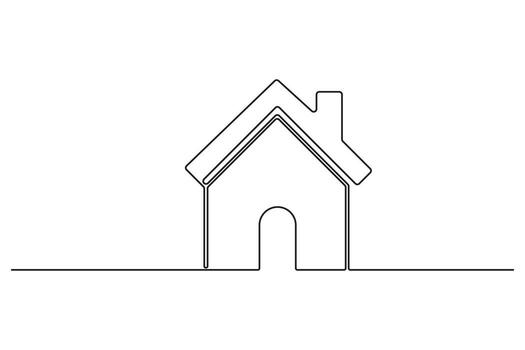 Single line outline of house structure in minimal architectural style on white background vector