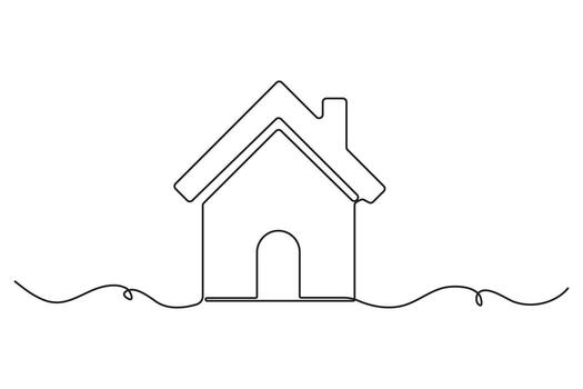 Continuous one line home sketch showing simple modern residence in clean style vector