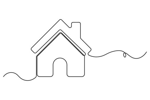 Single stroke outline of modern house in continuous minimal style for architecture concept vector