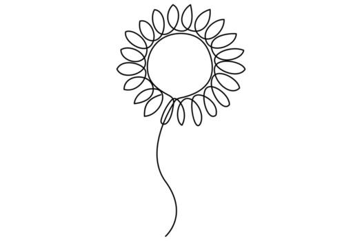 Elegant one line sunflower sketch in simple continuous style vector