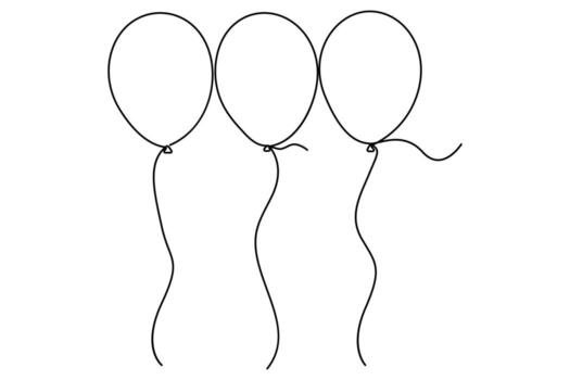 Minimalist single line art of three balloons floating in the air vector