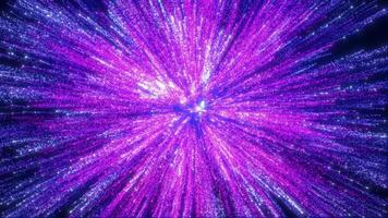 A vibrant explosion of glowing purple and pink glitter particles, fireworks creating a dynamic starburst effect in deep space. Perfect for sci-fi, holiday or abstract animations. video