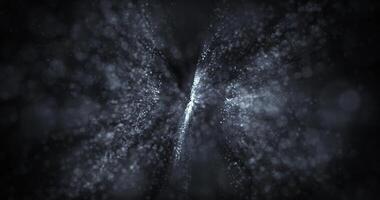 abstrato Sombrio fundo com brilhando branco partículas e brilhar rodopiando dentro uma redemoinho padronizar. futurista espaço poeira movimento, elegante e luxuoso bokeh partículas fundo. desatado ciclo 4k video
