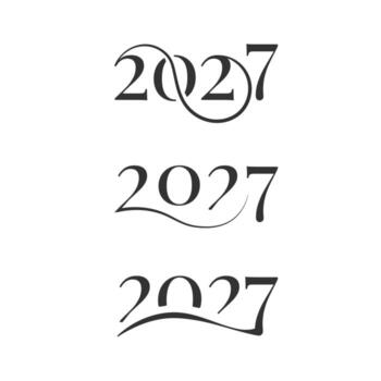 Three unique typographic representations of the year 2027 display creative designs with flowing lines, each offering a distinct visual flair suitable for modern graphics and branding. vector