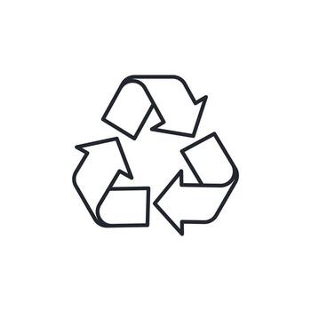 The universal recycling symbol with three chasing arrows. Represents the reduce, reuse, recycle loop and environmental action vector