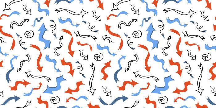 conjunto de mano dibujado flechas en garabatear estilo. sin costura patrón, repitiendo antecedentes con vistoso diseños vector