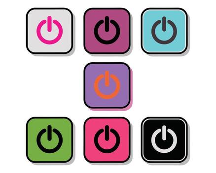 Collection of colorful power buttons with shadows on off vector