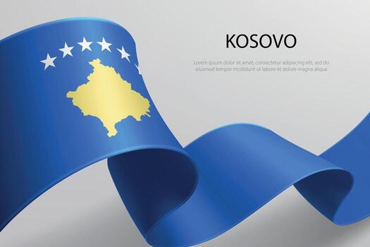 Kosovo Flag Waving Ribbon Design on Light Background vector