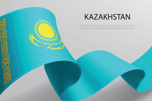 Kazakhstan Flag Waving Ribbon Design on Light Background vector