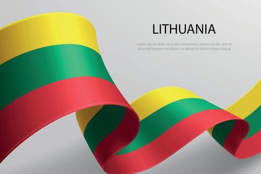 Lithuania Flag Waving Ribbon Design on Light Background vector