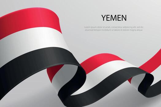 Yemen Flag Waving Ribbon Design on Light Background vector