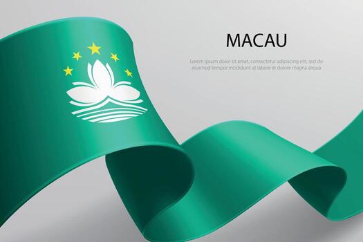 Macau Flag Waving Ribbon Design on Light Background vector