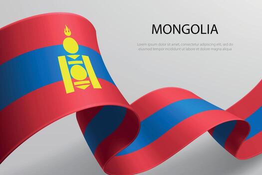 Mongolia Flag Waving Ribbon Design on Light Background vector