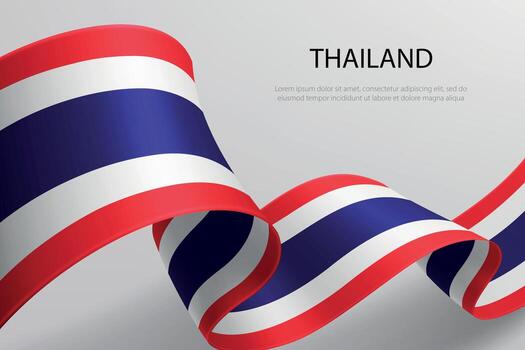 Thailand Flag Waving Ribbon Design on Light Background vector